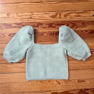 Zara Green Puff Sleeve Knit Top Blouse Size Small